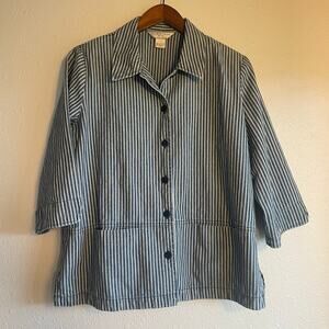 Blue and White Long Stripe Button Down Cottagecore